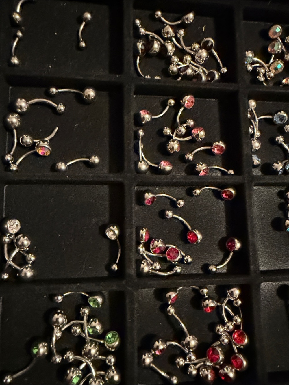 Stainless Steel curved naval jewelry with assorted gem colors /sz 14G